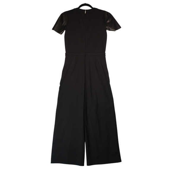 Michael Kors Jumpsuit Womens XS Black Wide Leg Leather Look Sleeves Pockets - Picture 6 of 14